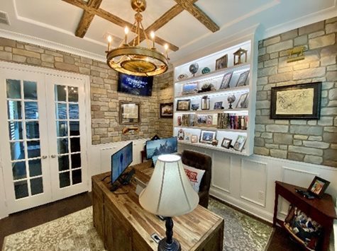 Rough sawn faux wood beams in early american